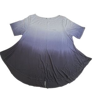 Tunic Womens 2X Ombre Blue Flowy Fit Gradient Design High Low Hem Boho Style Top